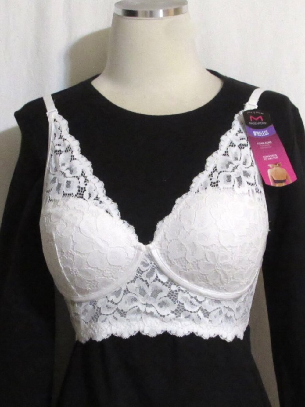 NWT Womens Ladies MAIDENFORM White Lace Underwire Free Comfort Bra 34C ORIG $40
